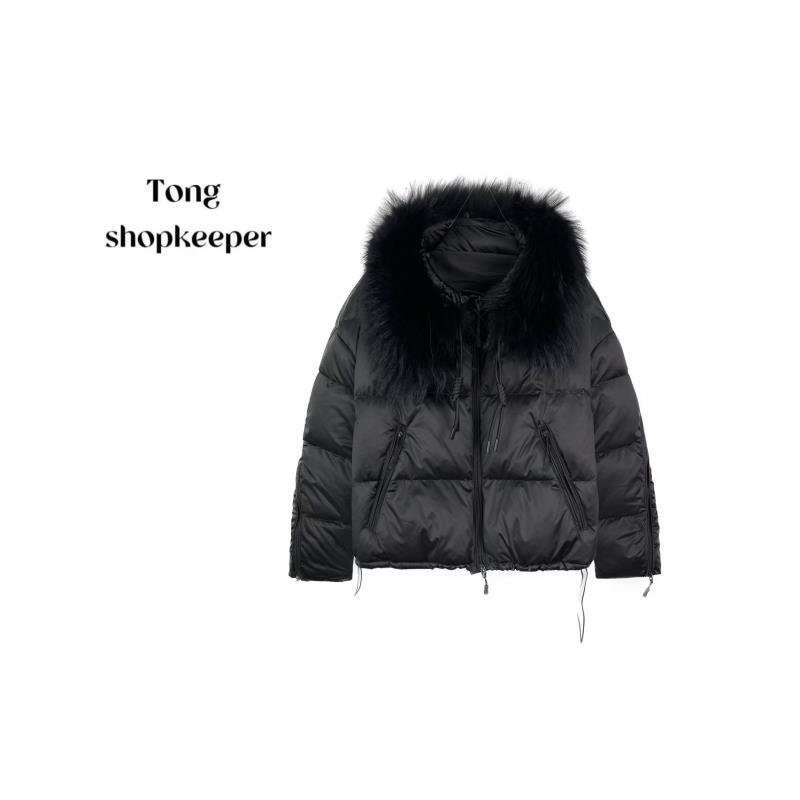 QJ/彤掌柜1682957 冬季25定制狐狸毛丝光定制拉链时尚小毛羽绒服