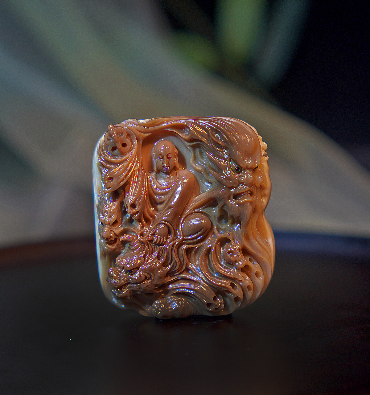 天然猛犸牙/手工雕刻作品/地藏王/特色咖料/文玩收藏