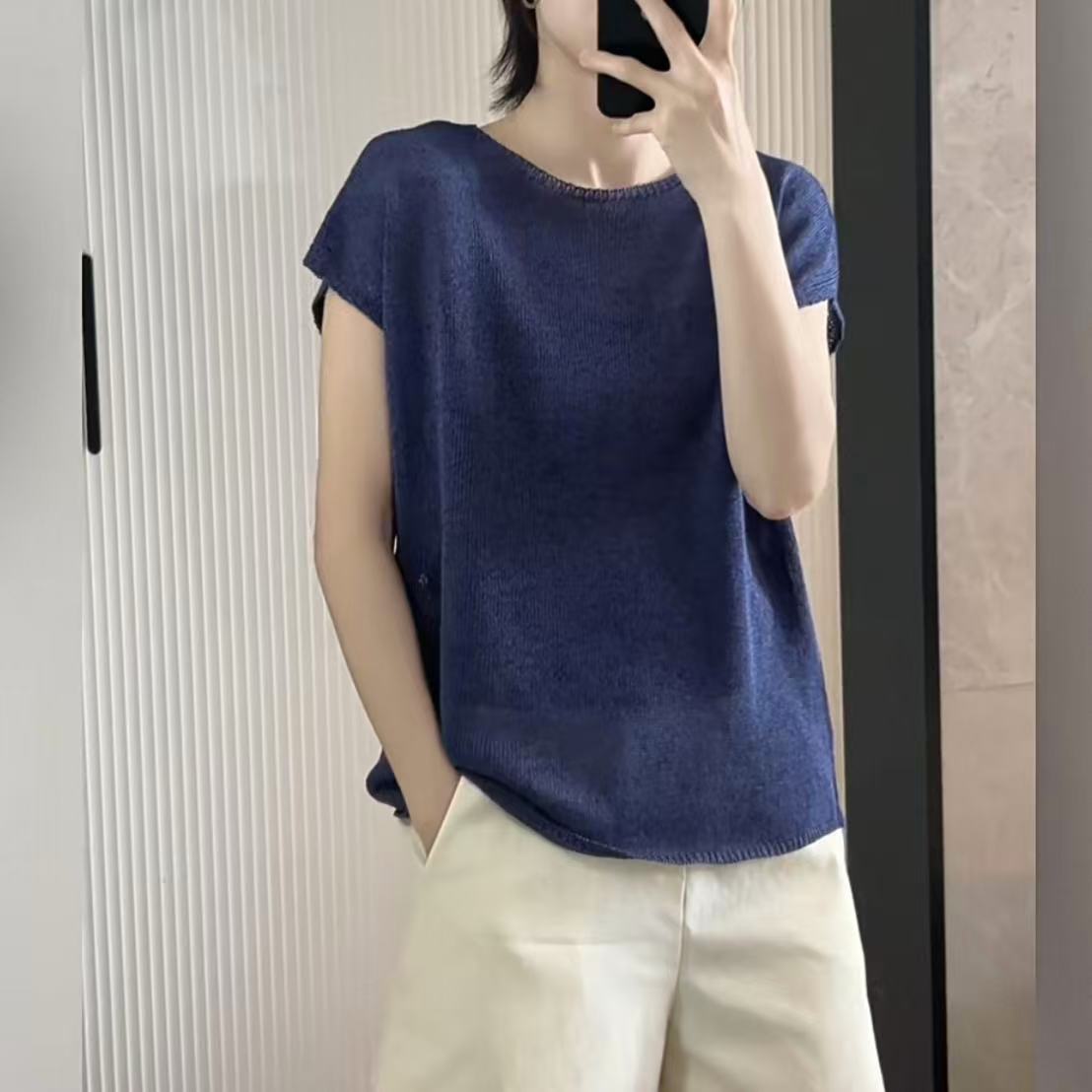 雾紫/简约高级感显白坎肩短袖101526