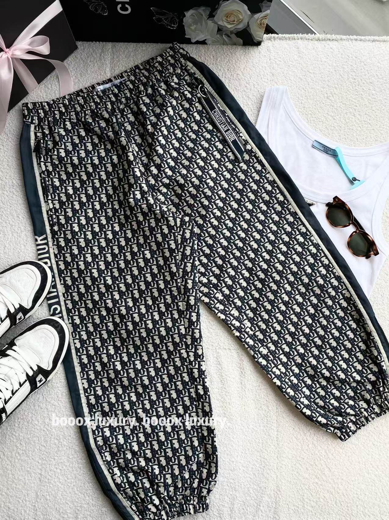 95新 DIOR/迪奥  yy1265 聚酯纤维 黑白老花满印长裤 34码