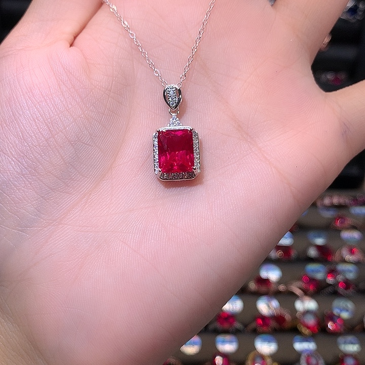 红宝石吊坠(赠链)银S925镶嵌1