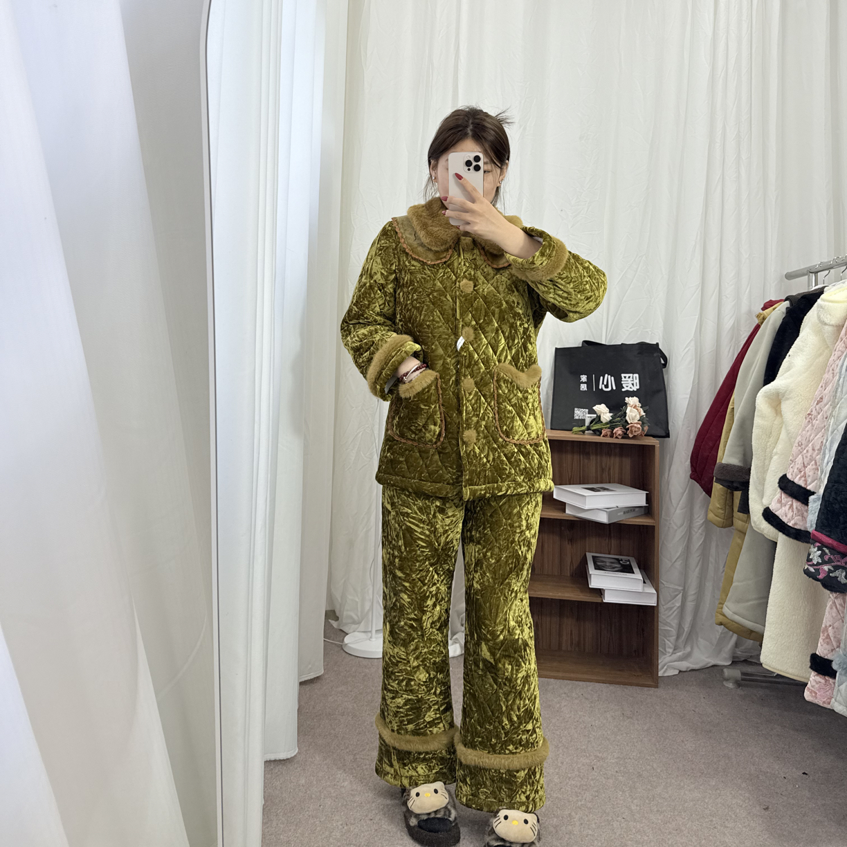 南态，晚秋新款撞色三层加棉加绒加厚可外穿家居服