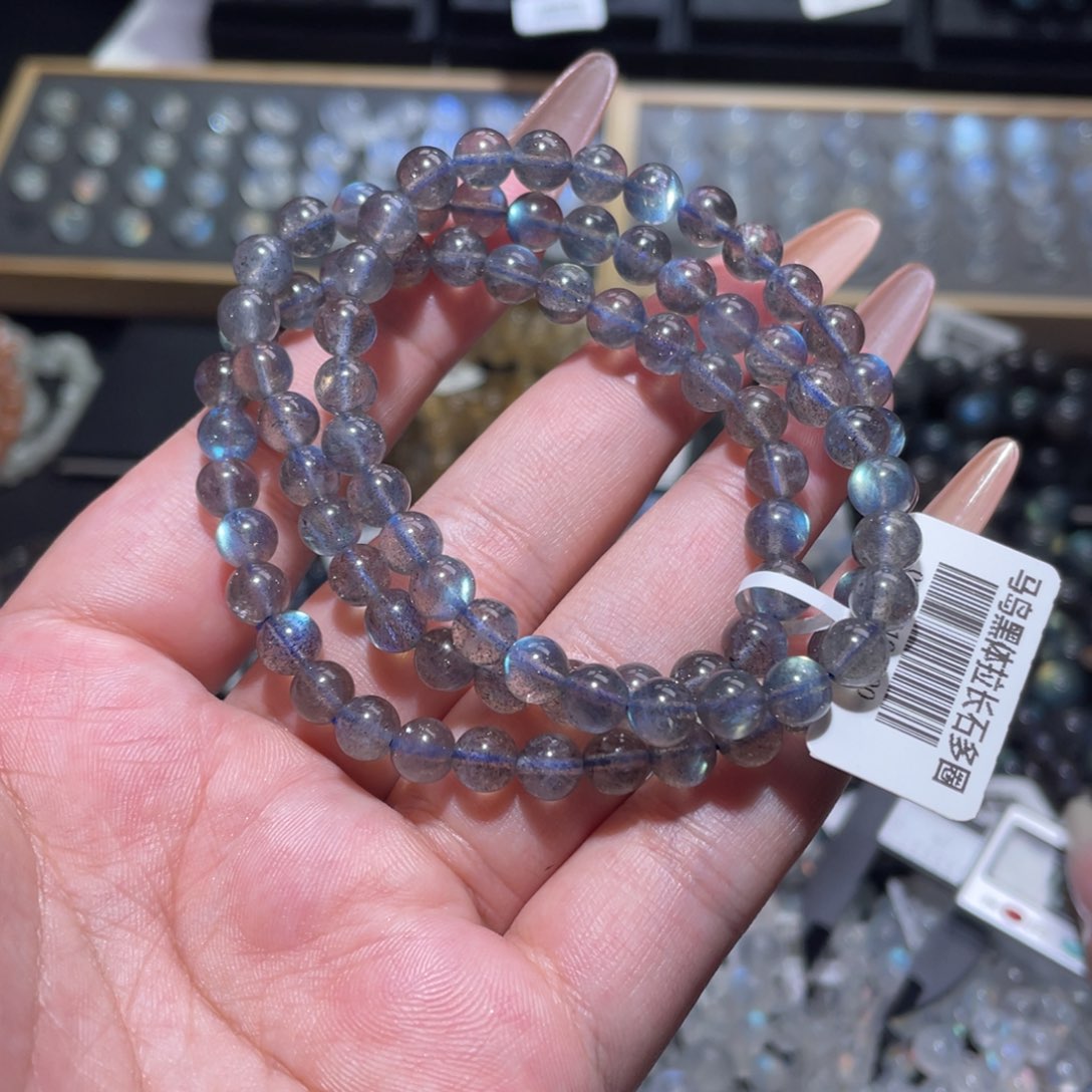 未镶嵌长石手链马岛黑体炫彩拉长石手链多圈6.3m