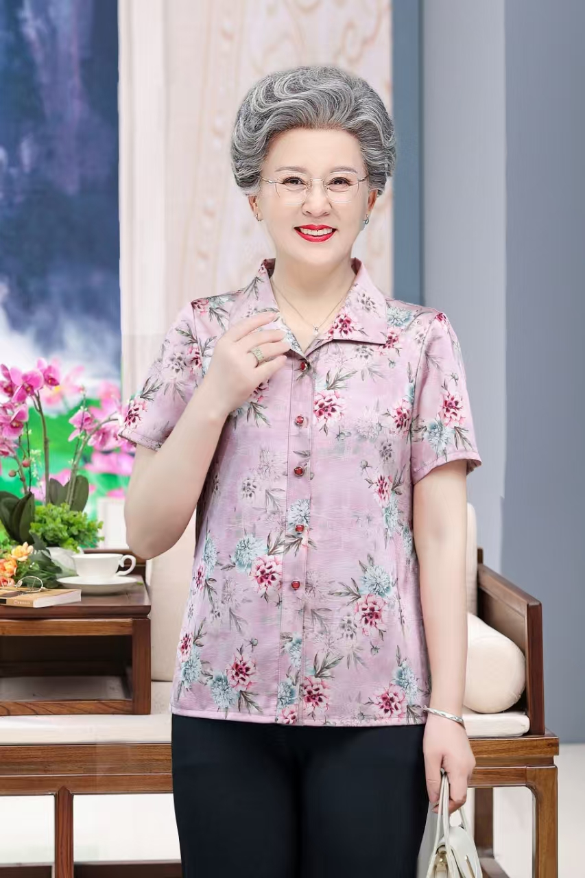 011--068中老年人夏装女奶奶短袖衬衫个子妈妈装80岁90老太太衣服