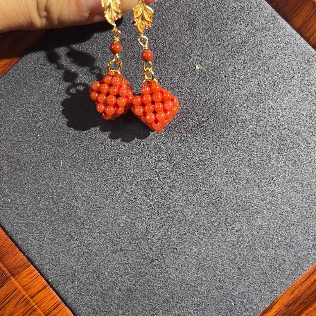 南红玛瑙耳饰银S925镶嵌