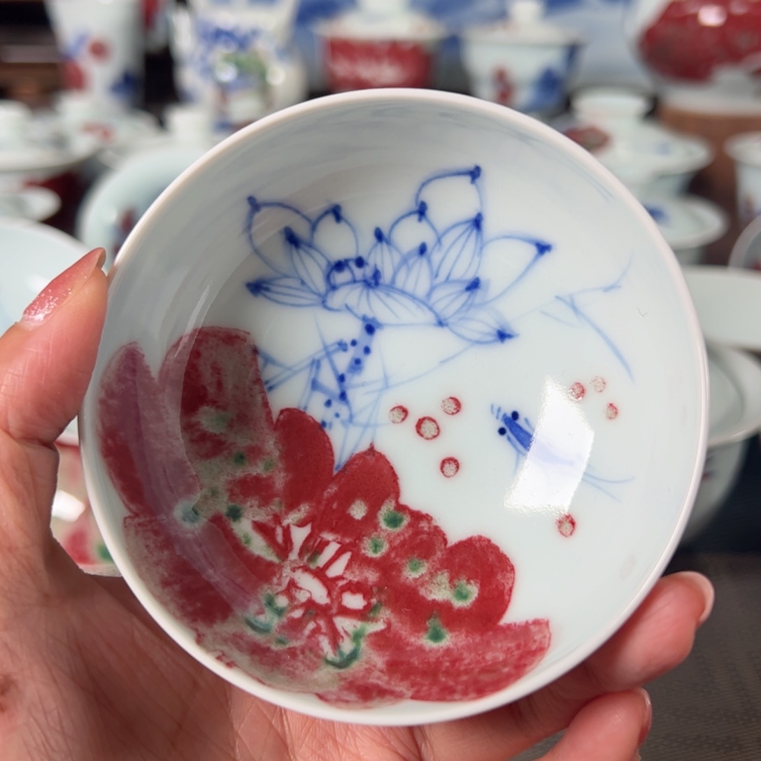 摆件原矿青花釉里红瓷器