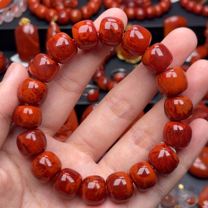 南红玛瑙未镶嵌珠宝奇石单圈13mm