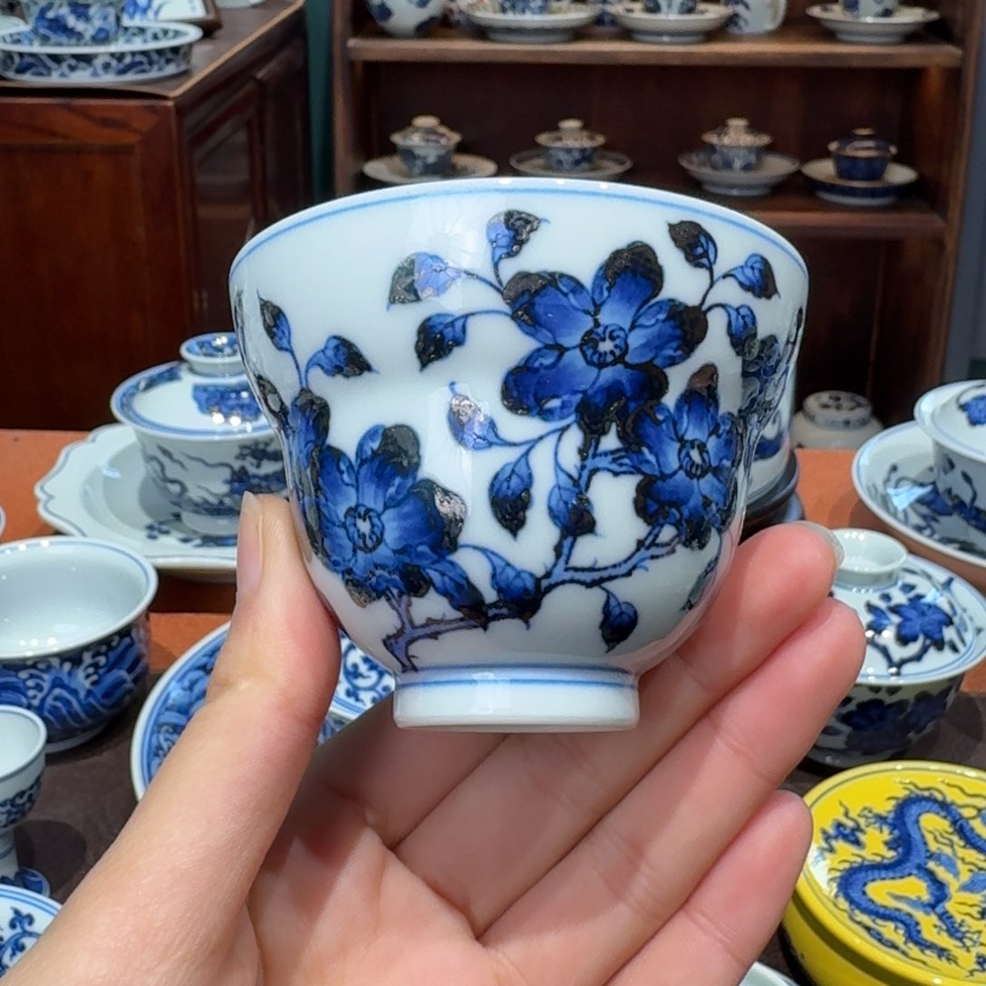 青花雯华堂手绘杯杯