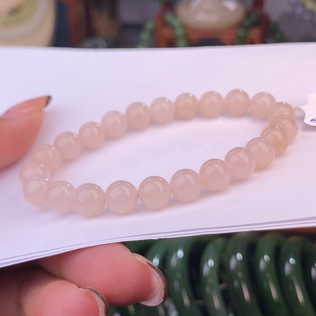 和田玉毕业级老矿料红粉手链8m未镶嵌