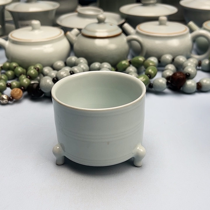杯月白釉三足杯原矿原釉原产地
