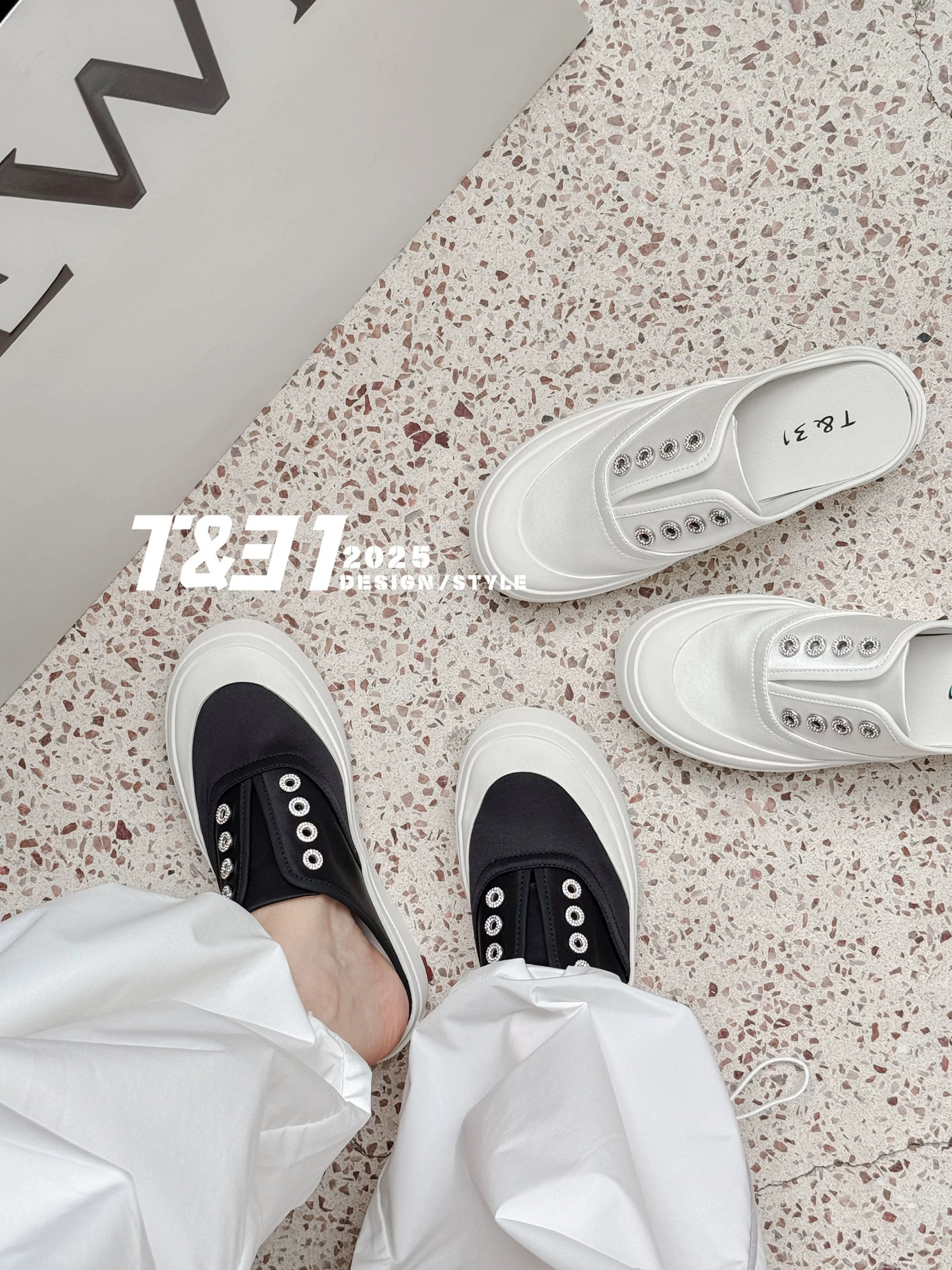 T31正品2025夏缎面包头半拖鞋懒人鞋复古老钱风包头半拖鞋潮