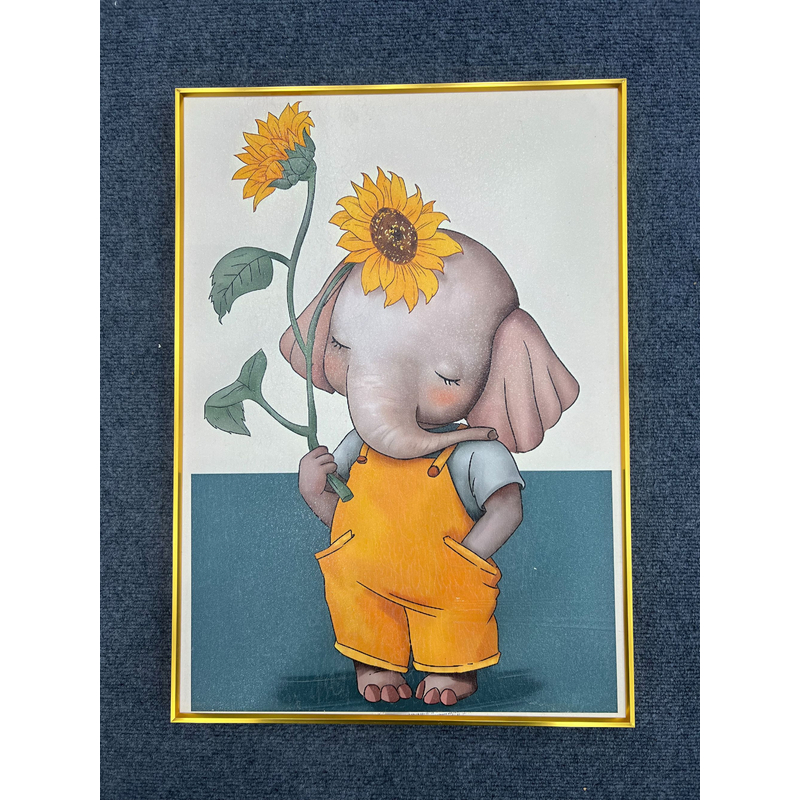 儿童房卡通小象肌理装饰画客厅玄关向日葵挂画抽象动物壁画15070