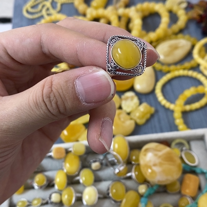 蜜蜡裸石银S925镶嵌戒指