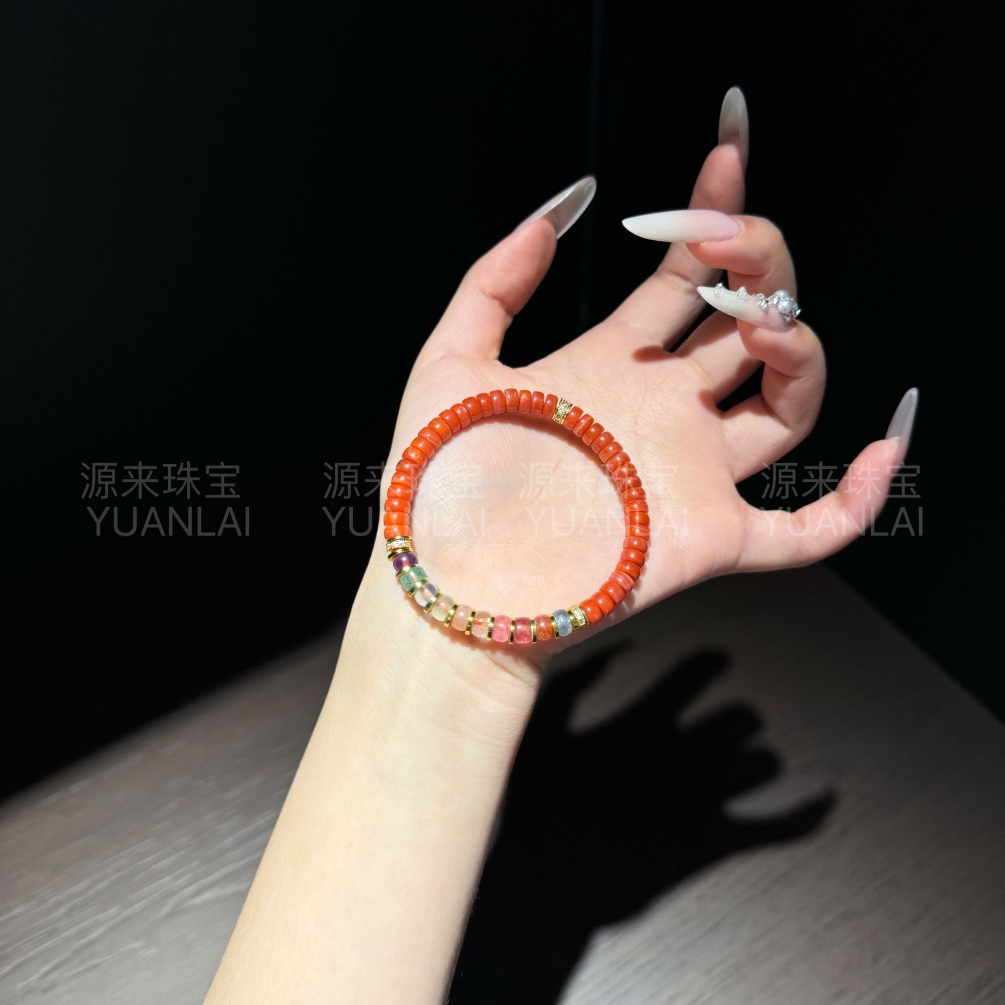 *赤虹金缀*天然南红胶花紫水手串F