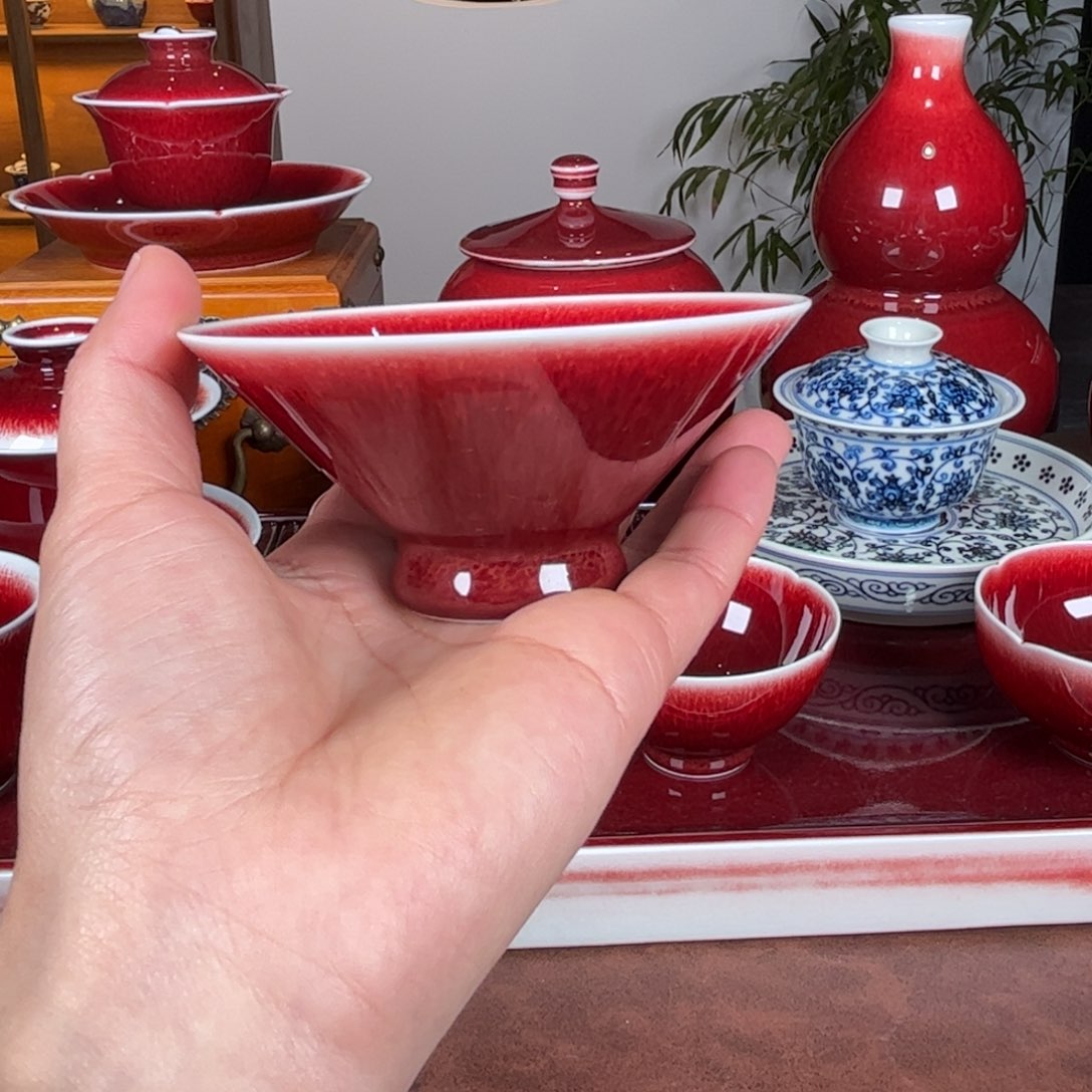 杯景德镇原矿郎红杯斗笠杯