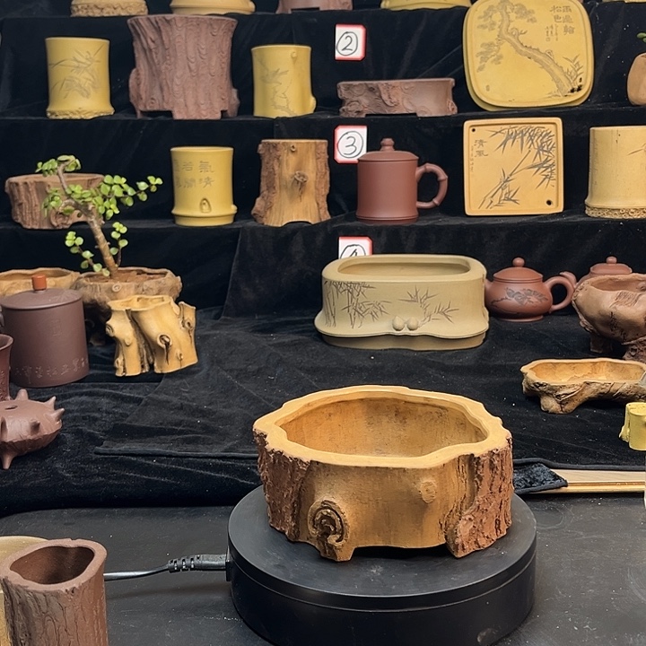 泥塑全手工制作树桩花盆
