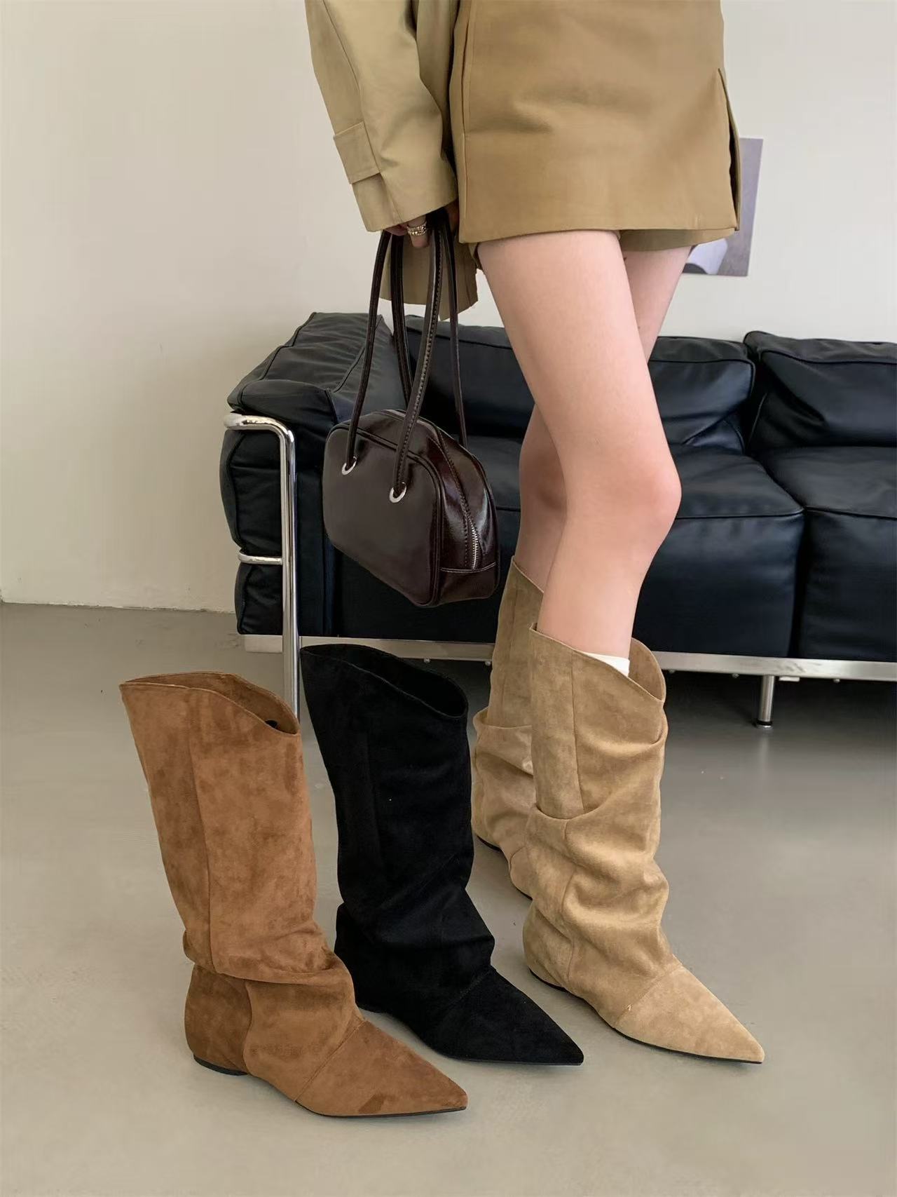 哈哈女鞋 2025秋冬新款堆堆长靴内增高3cm     雅格莉266-6      