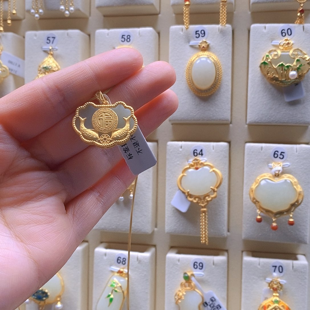 和田玉颈饰银S925镶嵌