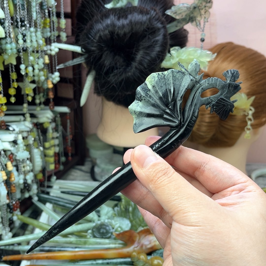 蛇纹石玉发饰未镶嵌长度19厘米左右