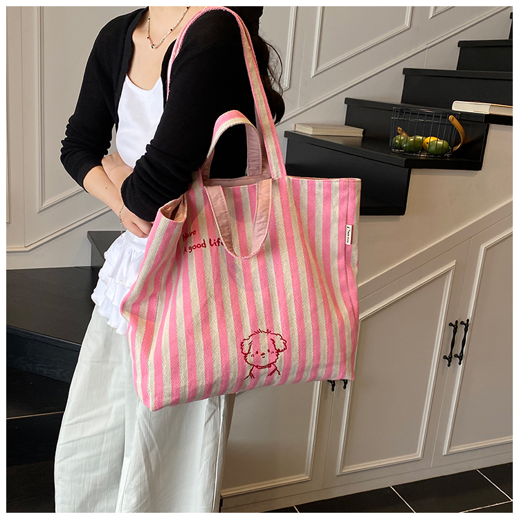 302双面可背小众字母简约通勤单肩帆布包百搭可爱小狗手提托特包