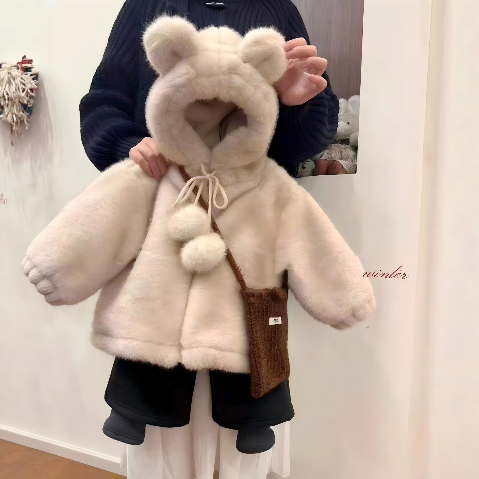 (穿貂回家过年)仿貂毛男女童韩版外套普通外套连帽女亲子款
