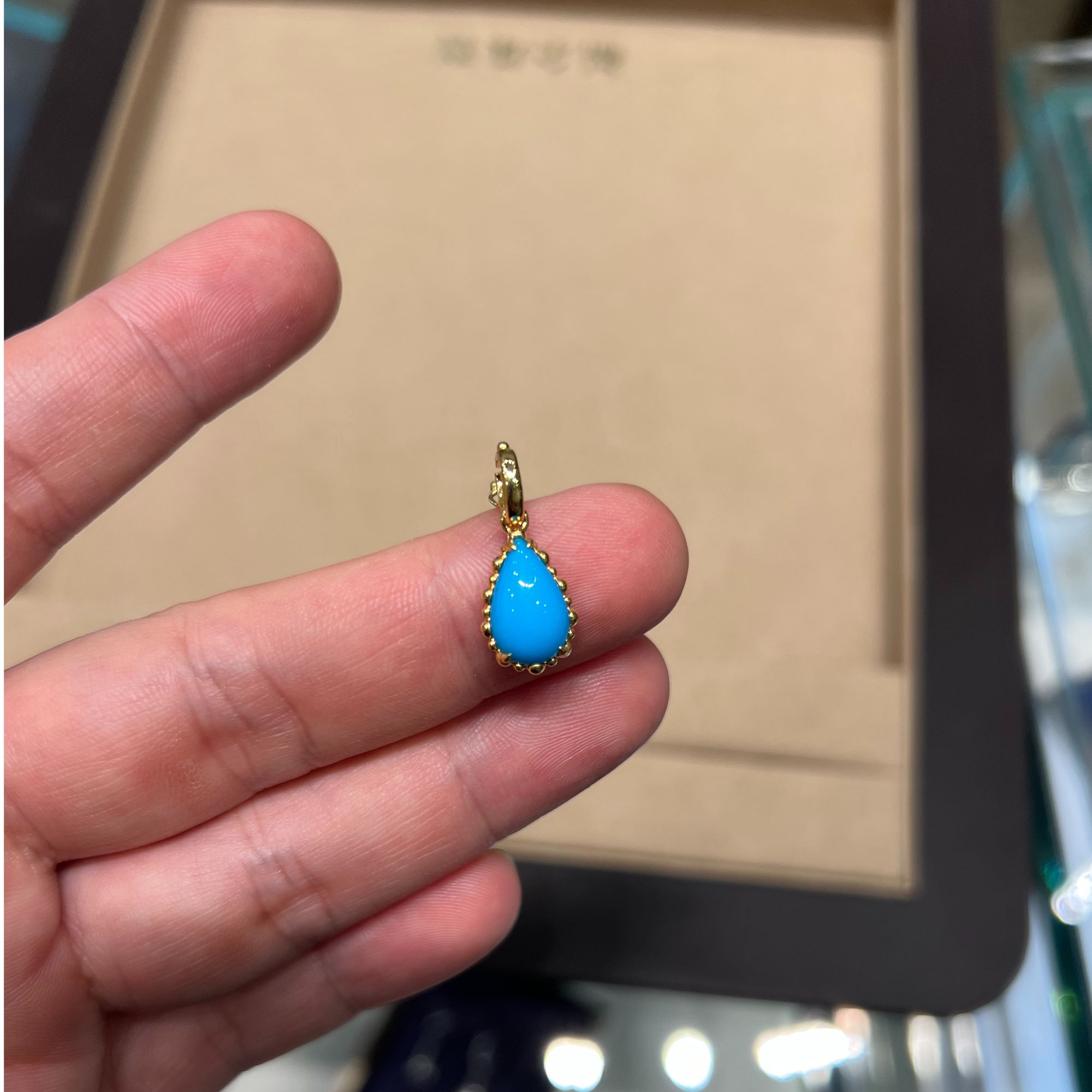 14k金高瓷高蓝绿松石水滴吊坠小众珠宝