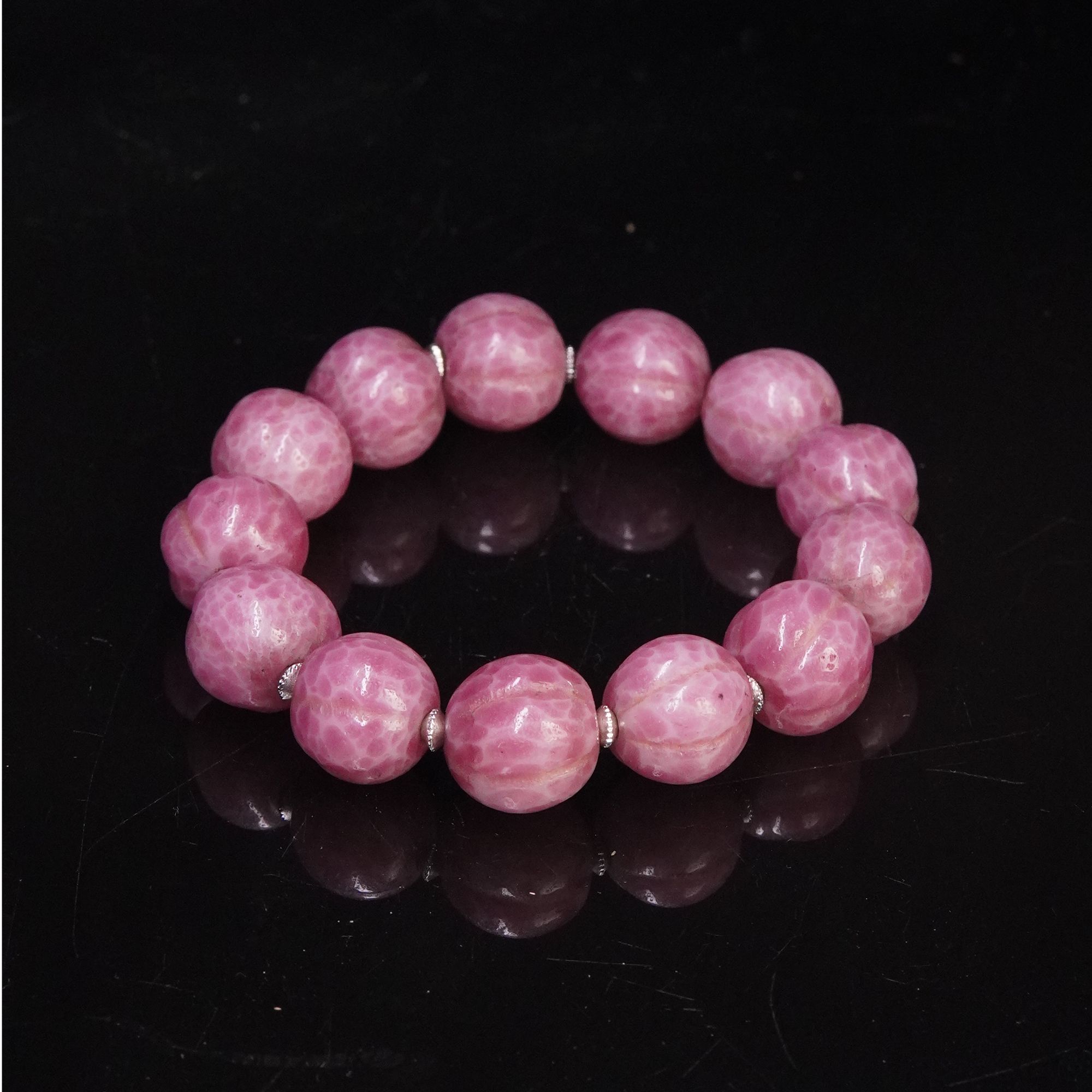 老琉璃复古百搭粉蛙瓜楞手串2205