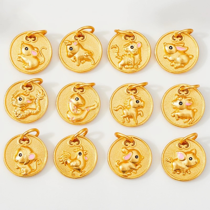 热卖铜合金十二生肖本命年蛇马生肖圆牌吊坠配饰手串配件DIY吊牌
