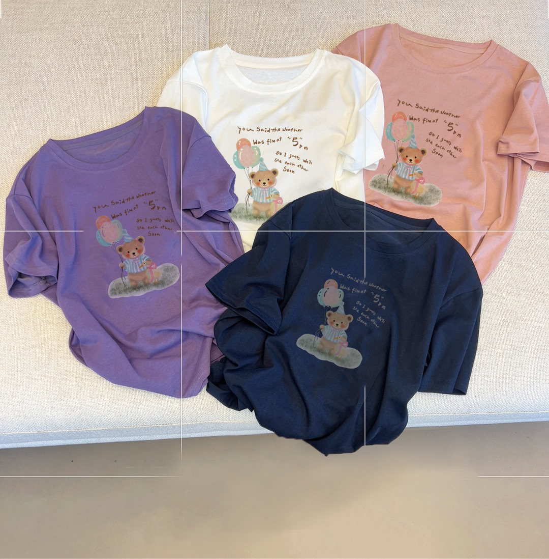 大牙女装- 9722 新款雪花棉气球小熊短袖