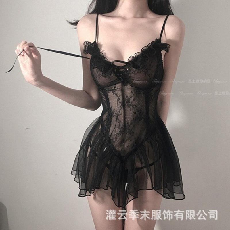 性感吊带纯欲吊带显瘦法式性感睡衣睡衣长裙战斗攻速服装蕾丝连体