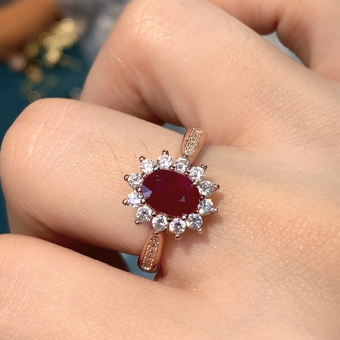 银S925镶嵌戒指红宝石天然宝石