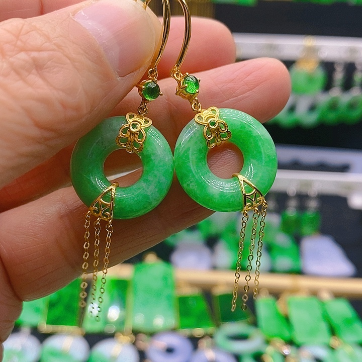 翡翠耳饰18K金镶嵌耳坠