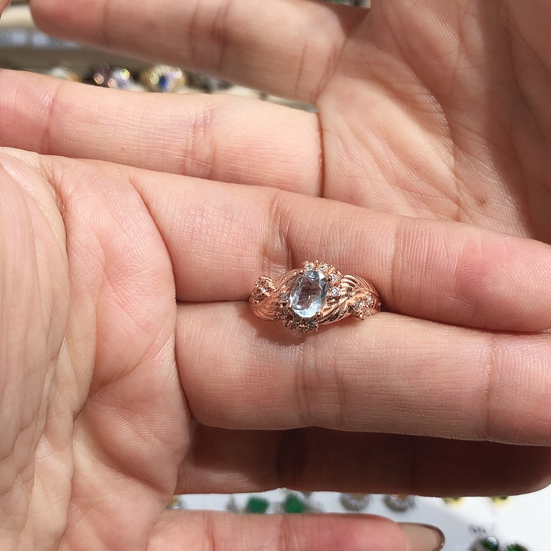 戒圈银S925镶嵌海蓝宝石