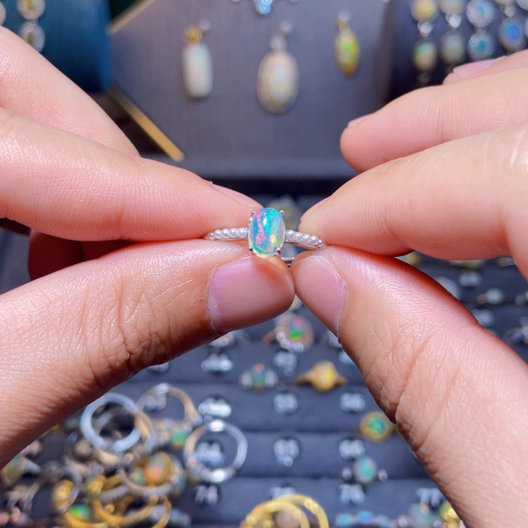 欧泊戒指）银S925镶嵌灵*灵