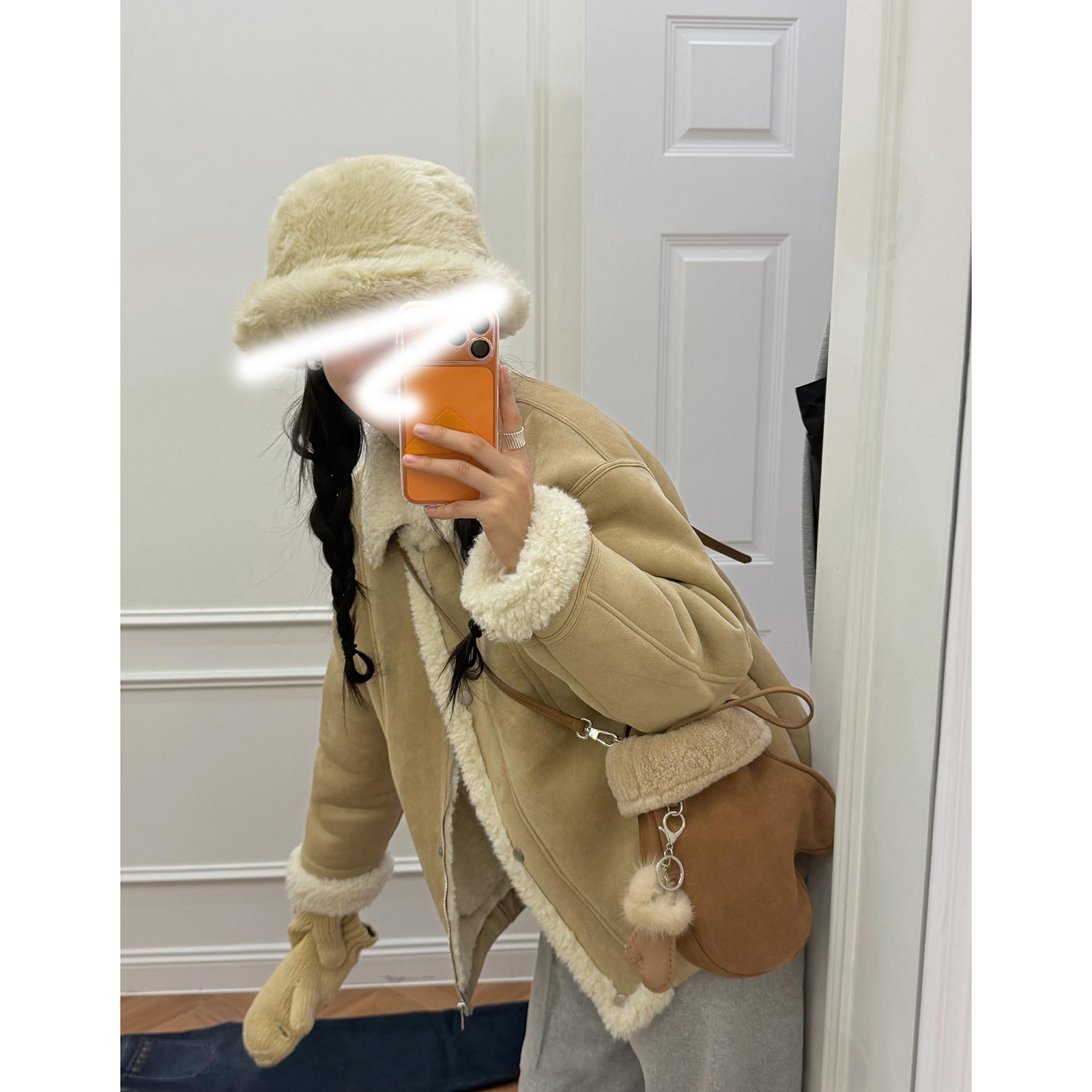 【雪顶摩卡】韩版复古翻领毛毛加厚保暖宽松美拉德系短款外套女冬秋