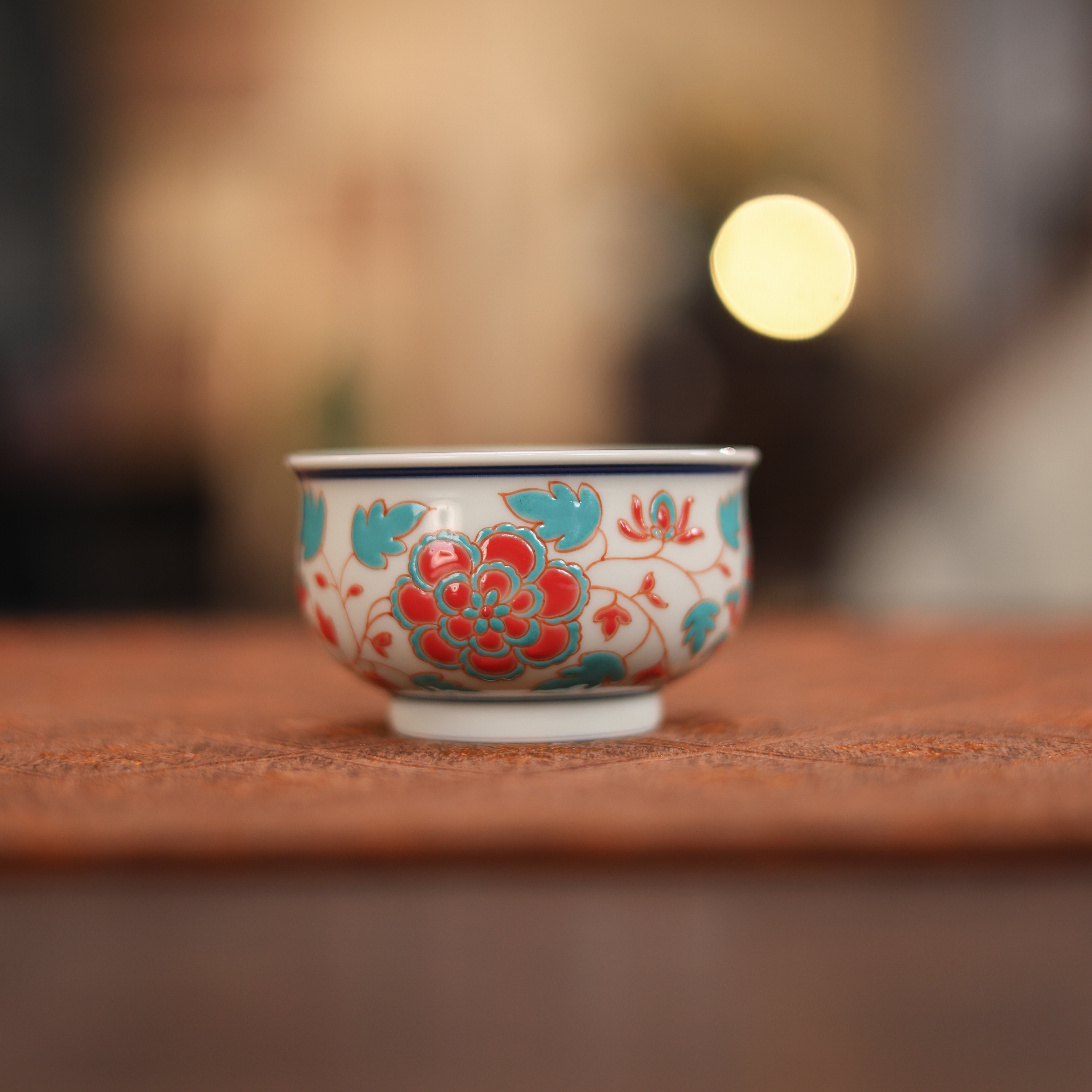 【好物】立勤堂-二号釉-红绿彩-牡丹炉式杯（EHY-B-047）