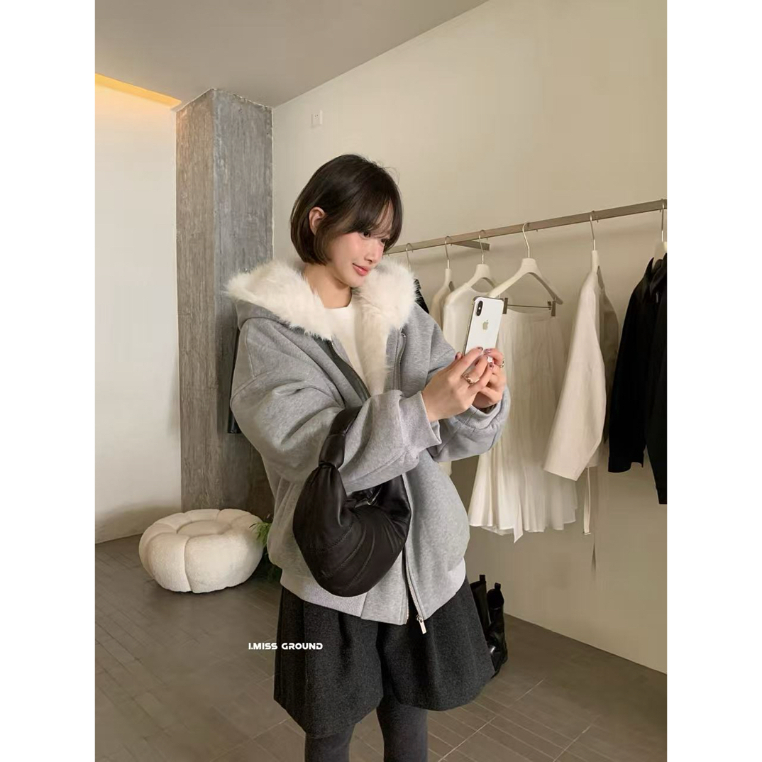 imiss@90583 韩系休闲百搭加厚保暖毛毛内里连帽外套 12-28