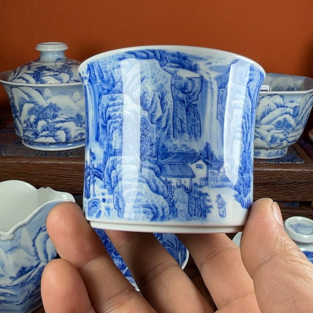 天***～微微瑕青山水尊杯