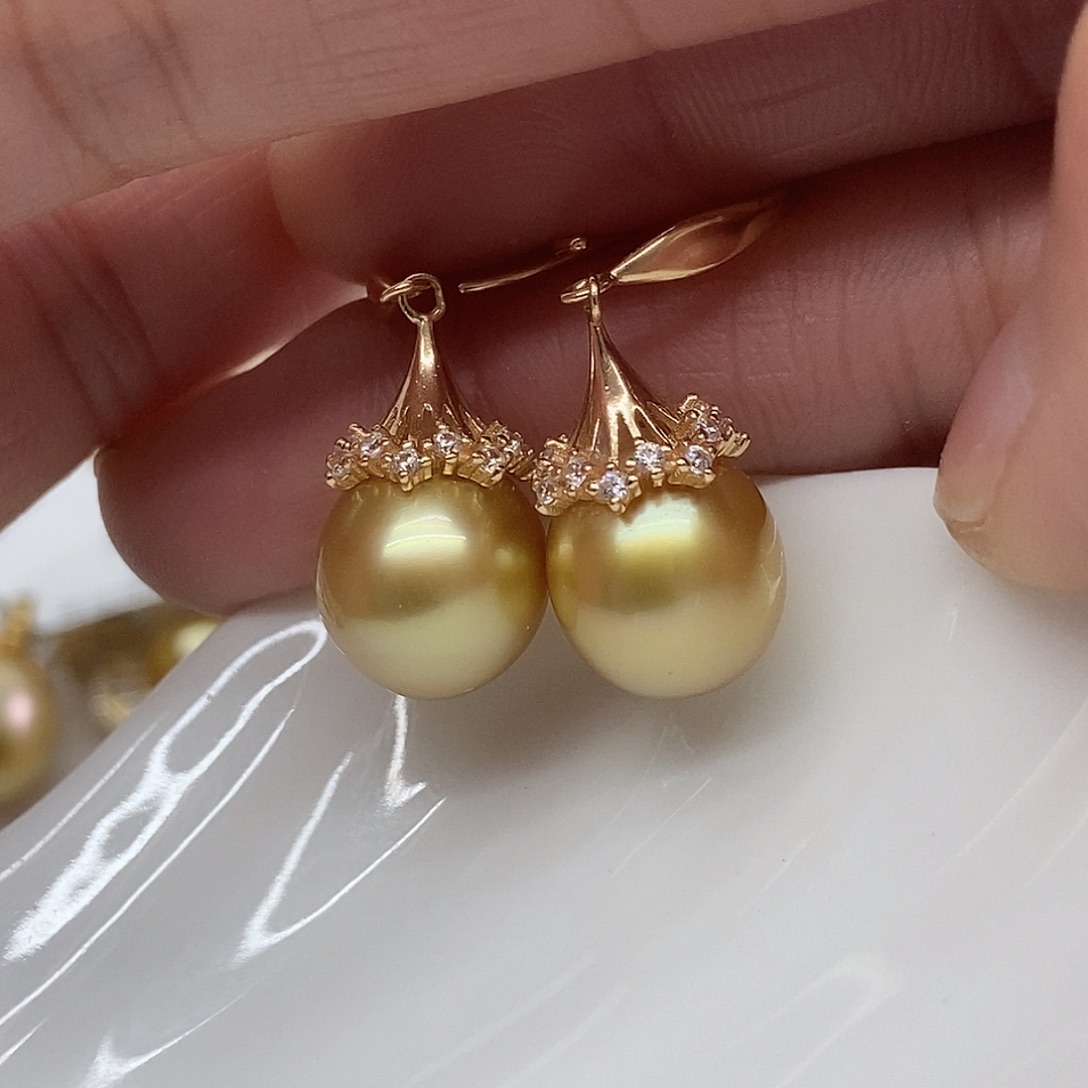 海水珍珠银S925镶嵌耳饰