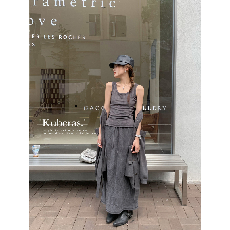 KUBERAS 四件套 短款宽松长短袖T恤吊带背心长裤长裙麂皮绒套装