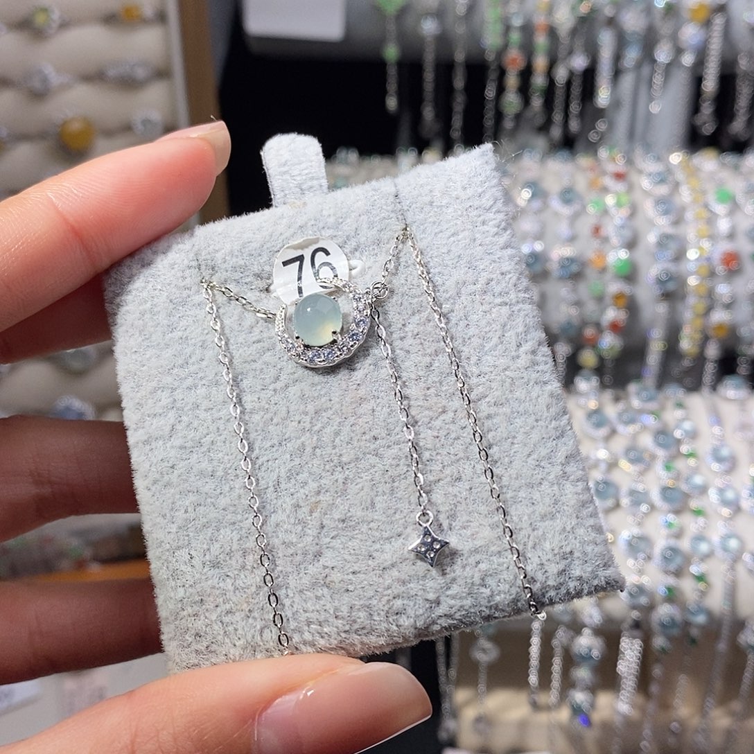 今***宵翡翠银S925镶嵌颈饰天然缅料A货翡翠