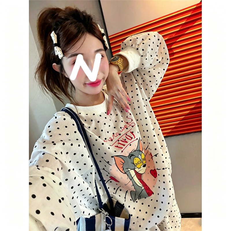 韩系卡通猫和老鼠波点长袖短裤睡衣女夏季爆款宽松显瘦家居服套装
