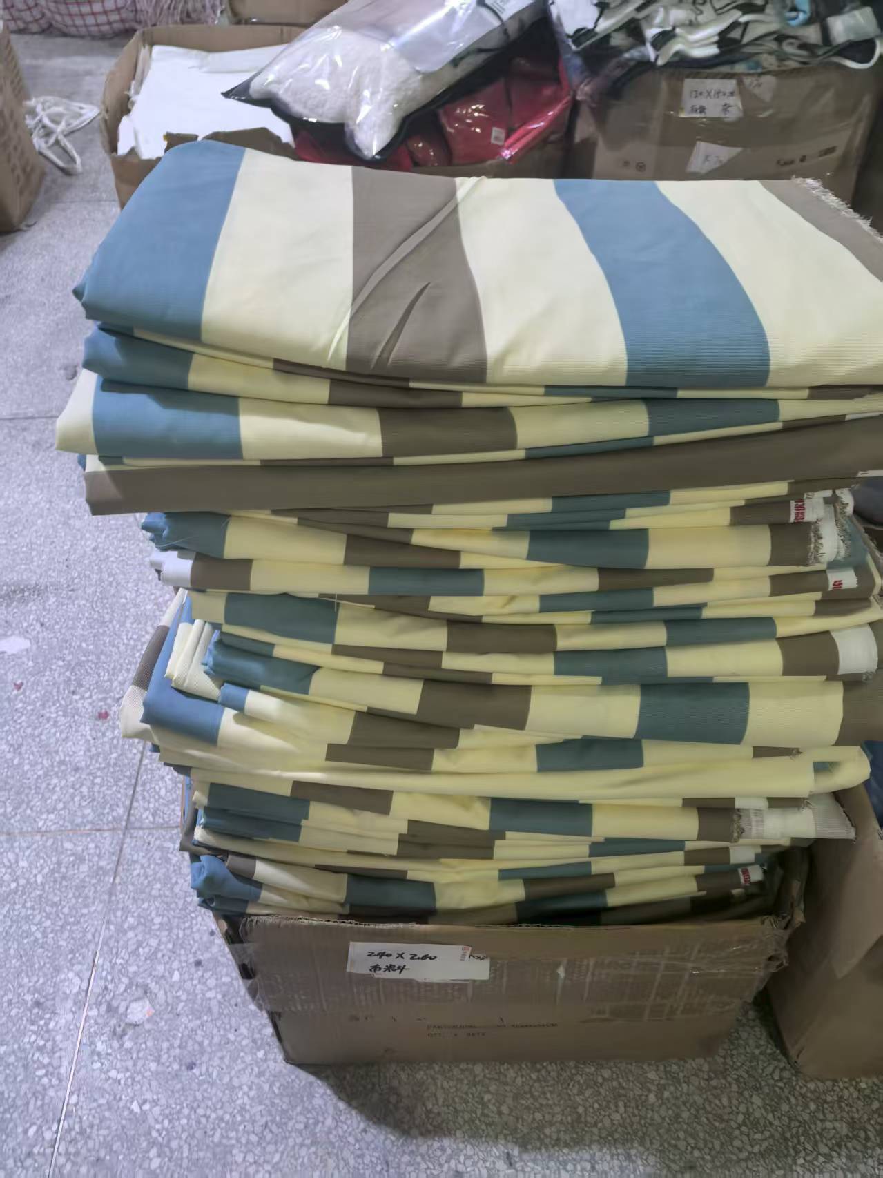 《厚广家》3楼240×260黄蓝棕条纹老粗布布料  发1张20%棉麻 未锁边