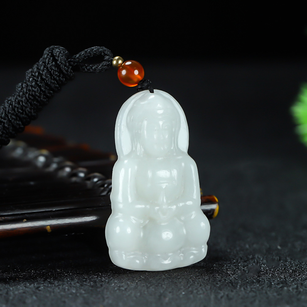 和田玉白玉正装观音吊坠5227
