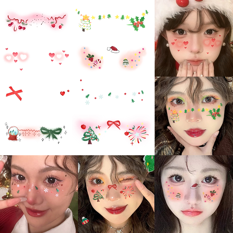 圣诞节妆容贴纸氛围感仿真腮红甜美少女心COS派对拍照纹身贴可洗