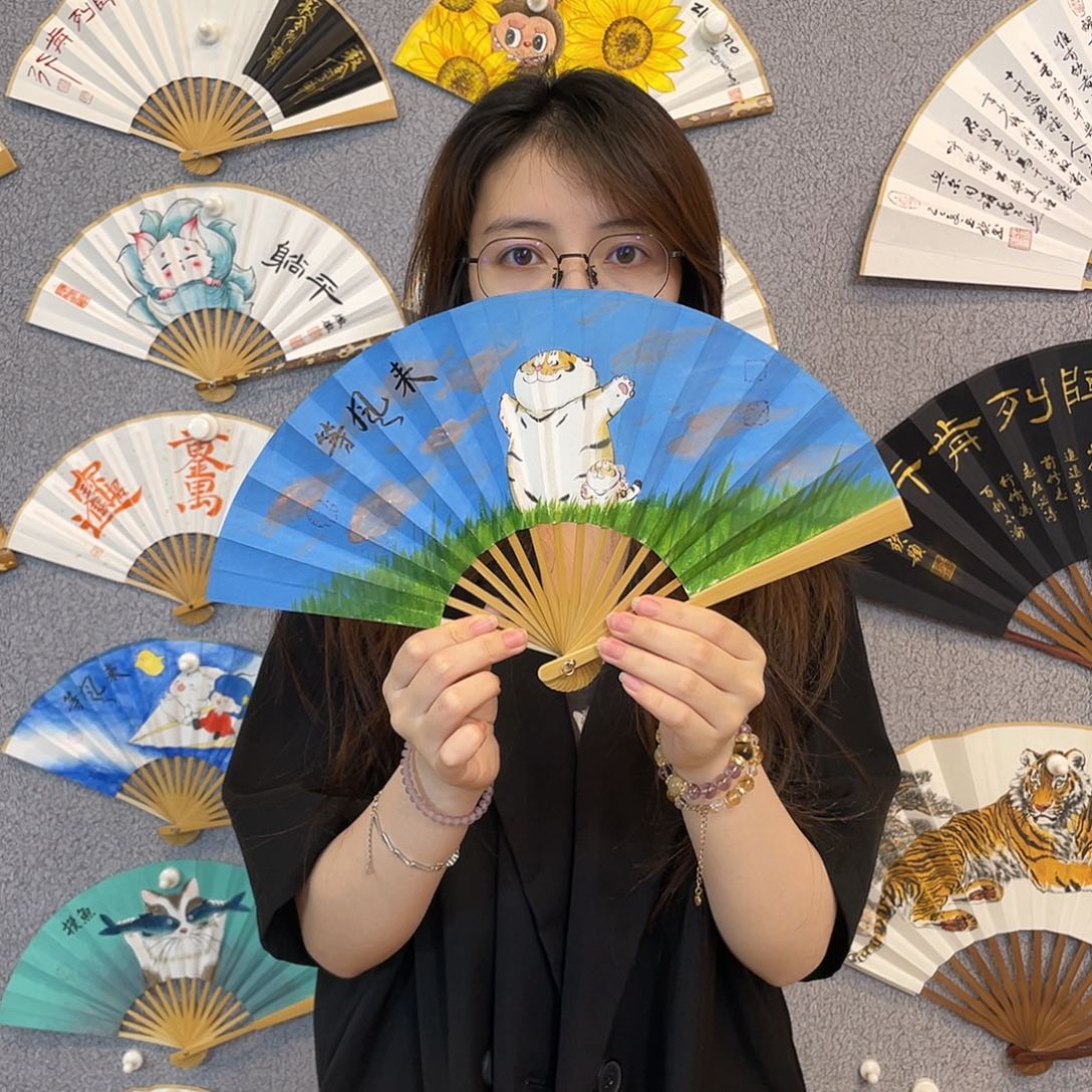 书法6寸玉竹-纯手绘-文玩扇骨（默认粘好）