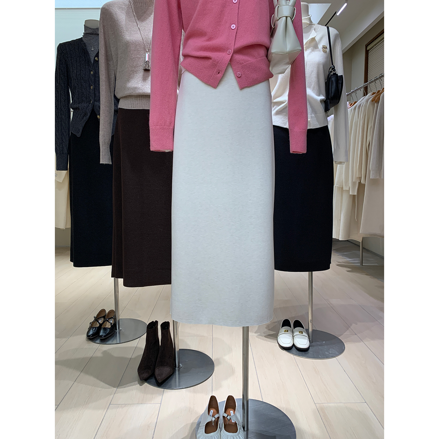 优雅知性女士醋酸羊毛半身裙磨毛厚款松紧腰A字裙别致开叉中长裙