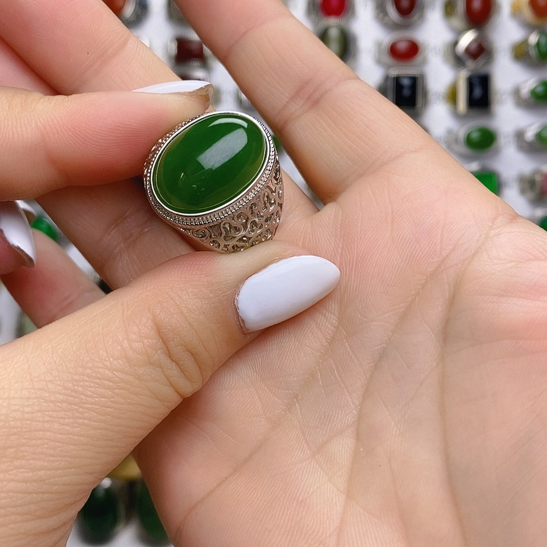 和田玉戒指银S925镶嵌家