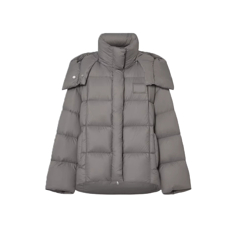 高领抽绳卡拆卸连帽泡芙廓形羽绒服W14