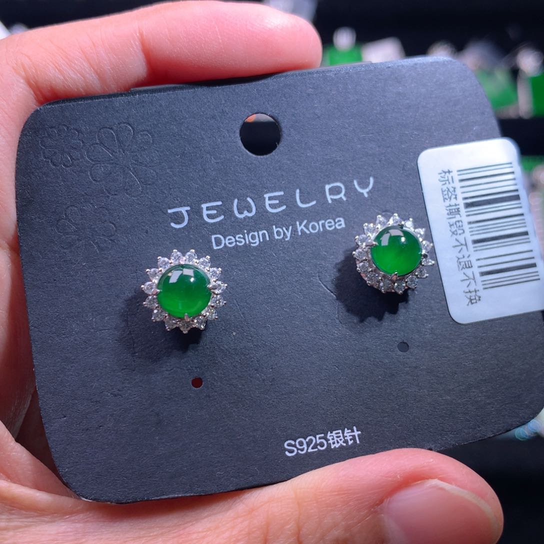 【闪购商品】银S925镶嵌翡翠耳饰天然翡翠